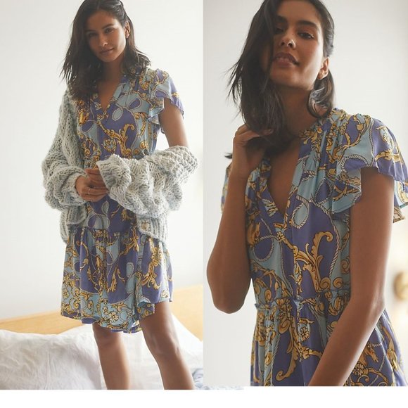 Anthropologie Blue and Yellow Midi Dress - Picture 2 of 5